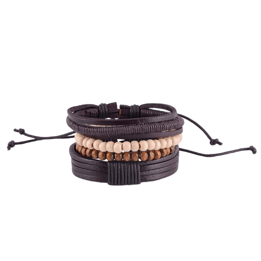 Leather Cords with Wood Beads Bracelet for Men