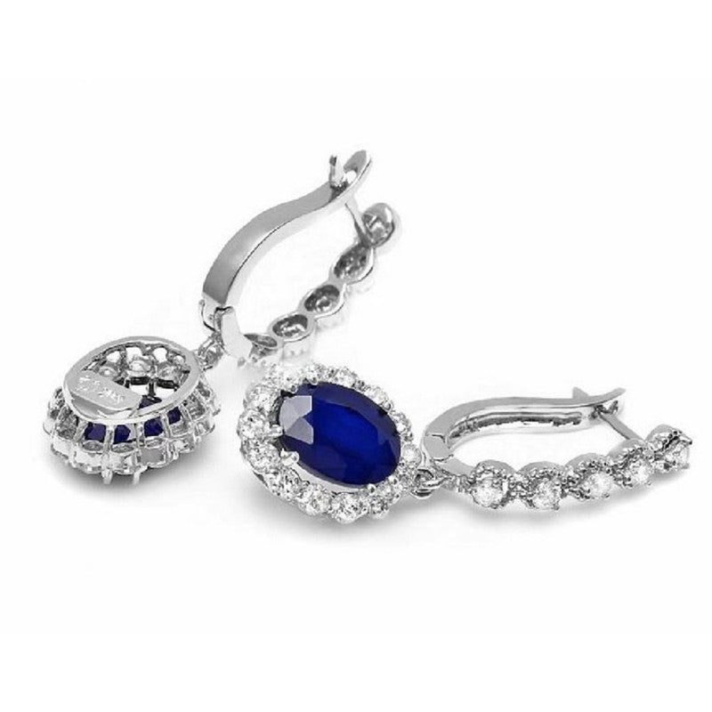 Bonheur - Blue Oval Pendant Earrings