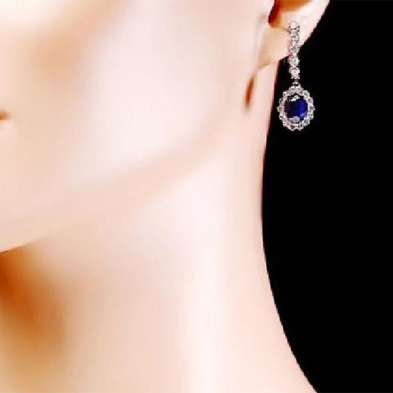 Bonheur - Blue Oval Pendant Earrings