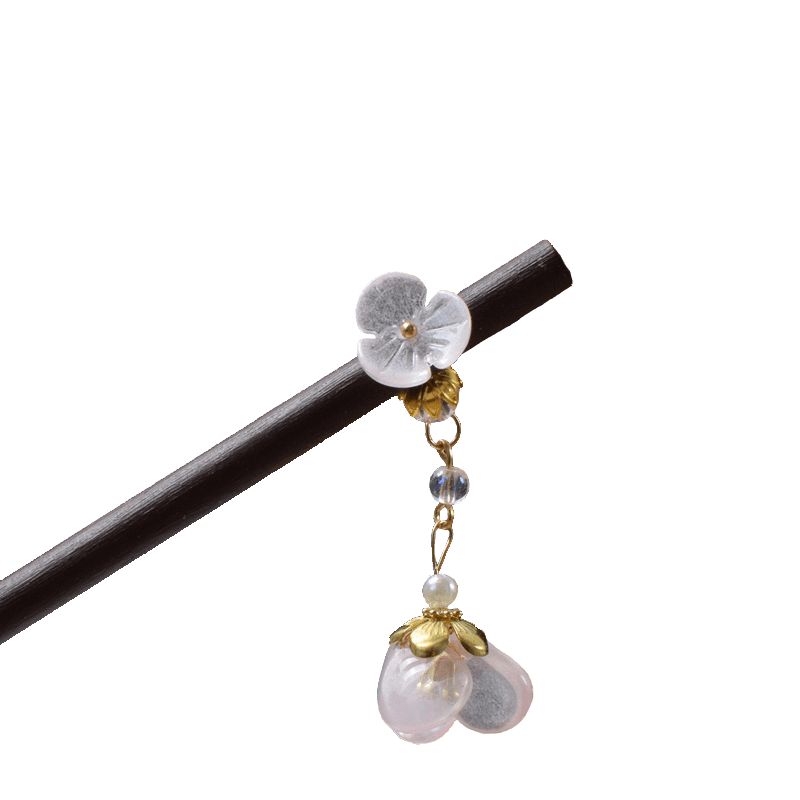 CAIHUA - Flower Pendant Wood Hairpin