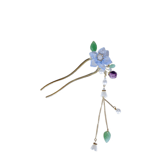 FANHUA - Crystal Textured Flower Hairpin With Tassel
