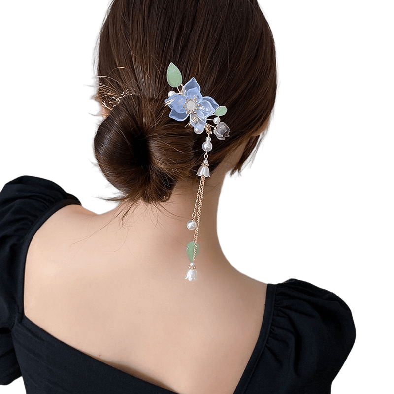 FANHUA - Crystal Textured Flower Hairpin With Tassel