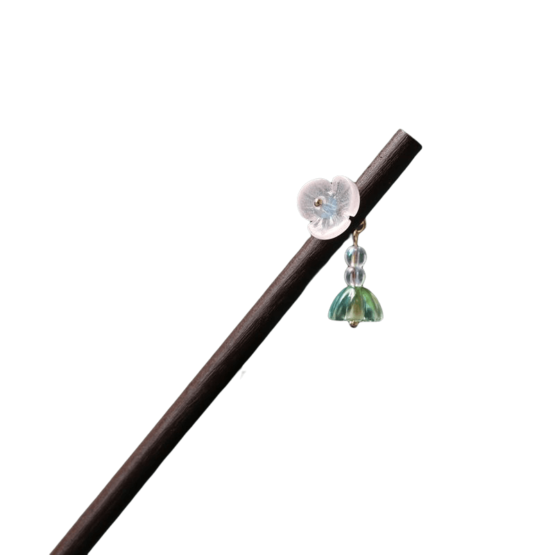 HUAZHUI - Little Flower Wood Hairpin With Pendant