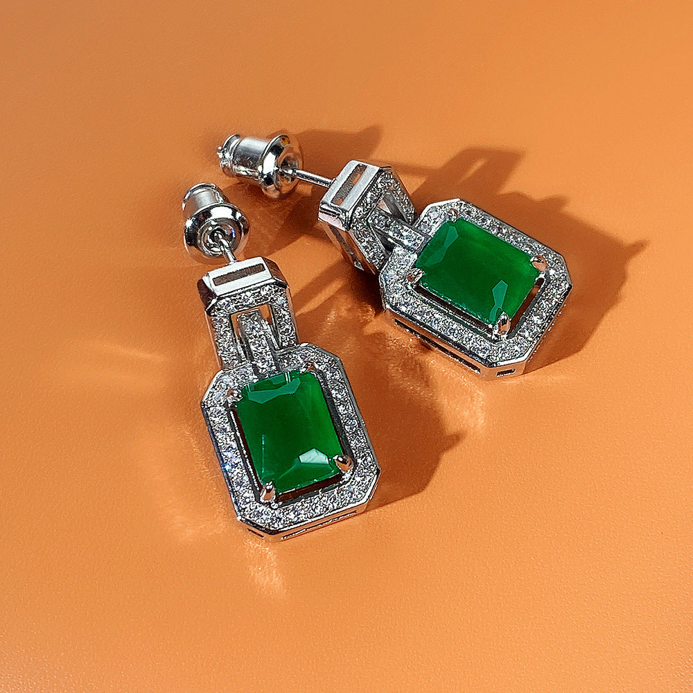 Glorieux - Classic Rectangular Green Earrings
