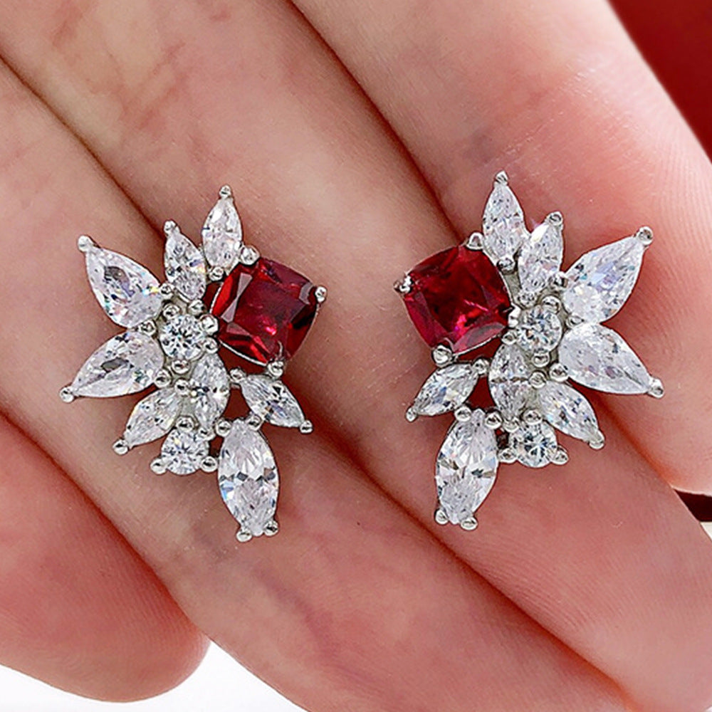 Splendide - Elegant Shiny Red Floral Earrings