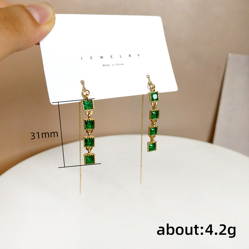 Lueur - Small Green Squares Tassel Earrings