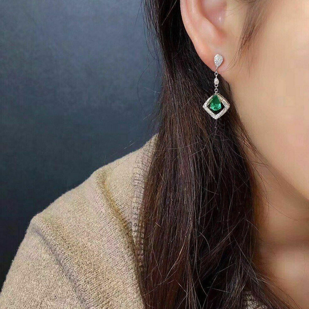 Île - Green Teardrop with Square Earrings