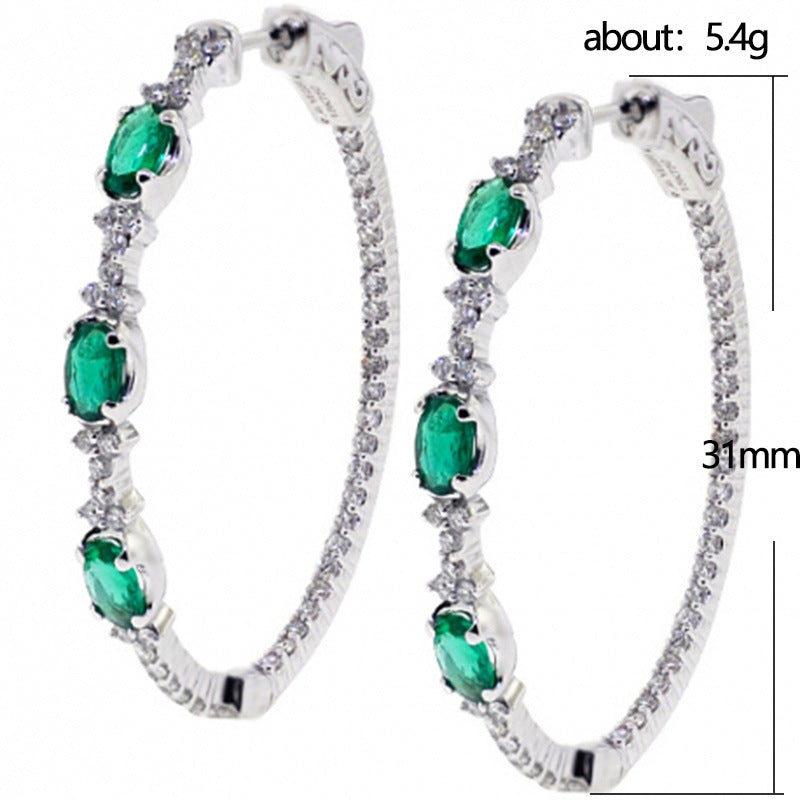 Éclat - Silver and Green Hoop Earrings
