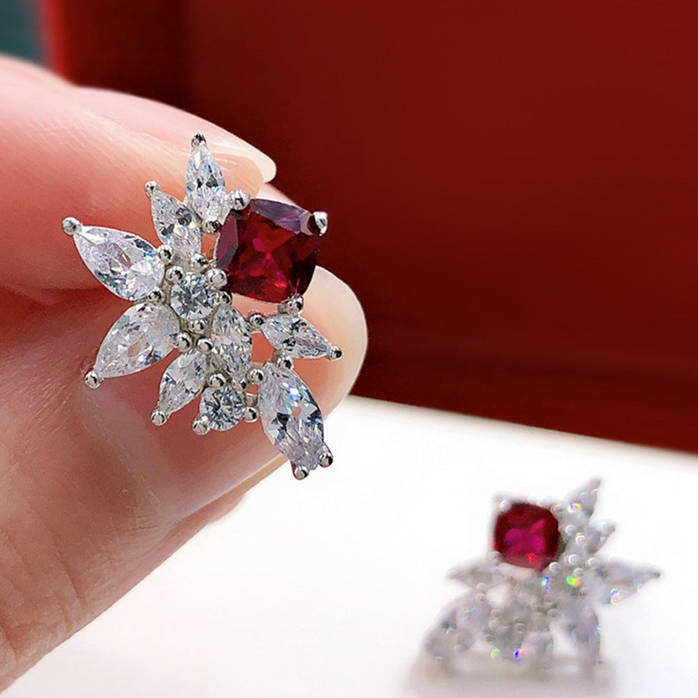 Splendide - Elegant Shiny Red Floral Earrings