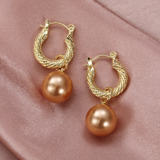 Or - Vintage Metallic Golden Pearly Earrings