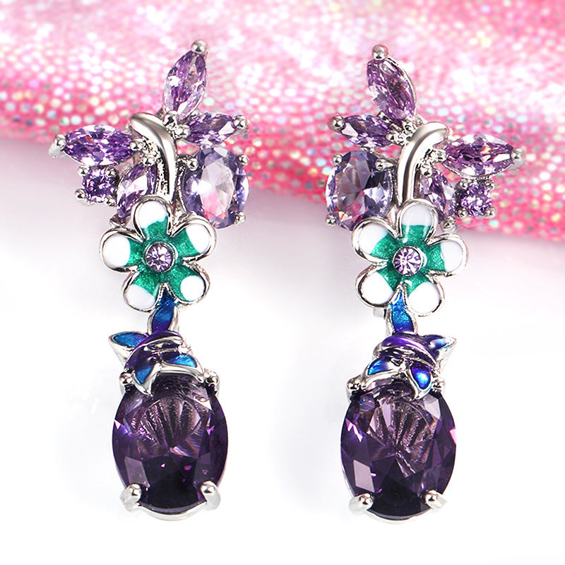 Raisin - Purple Flower and Grape Earrings