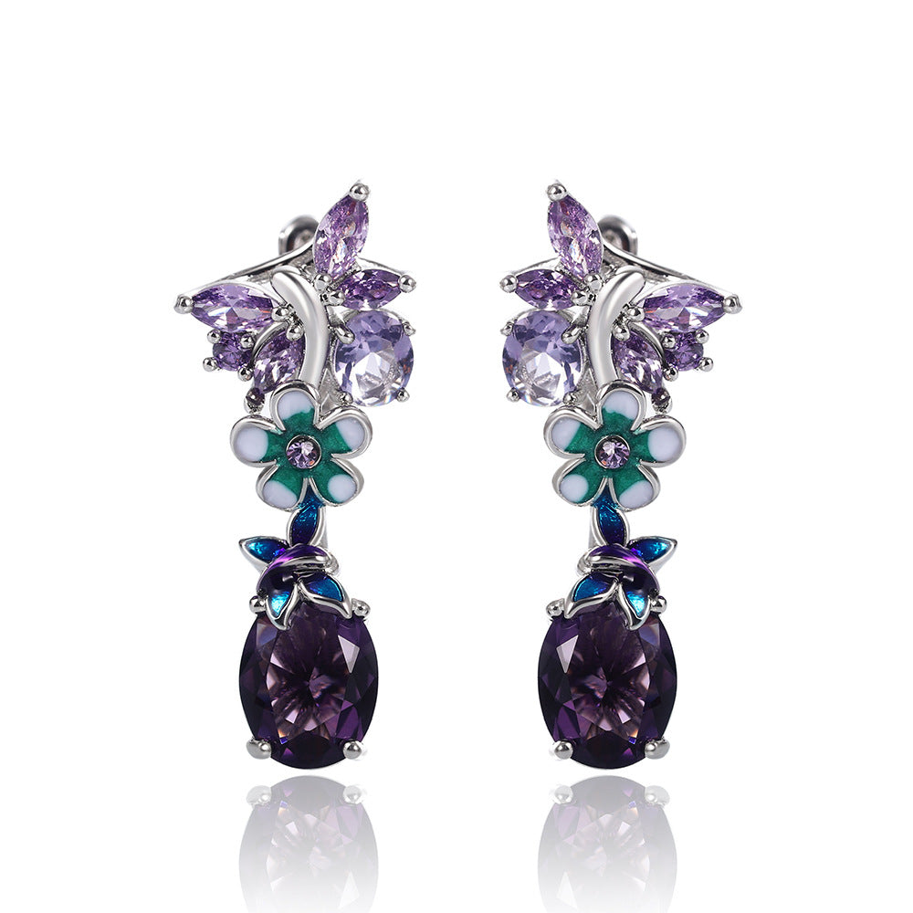 Raisin - Purple Flower and Grape Earrings