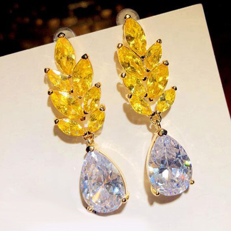 Blé - Golden Wheat with Water Drop Earrings
