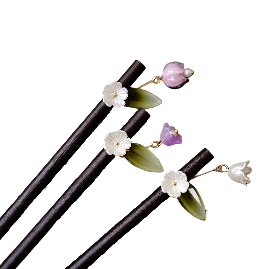 LINGLAN - Wood Hairpin With Lily of The Valley Pendant