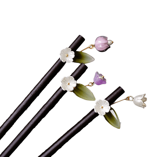 LINGLAN - Wood Hairpin With Lily of The Valley Pendant