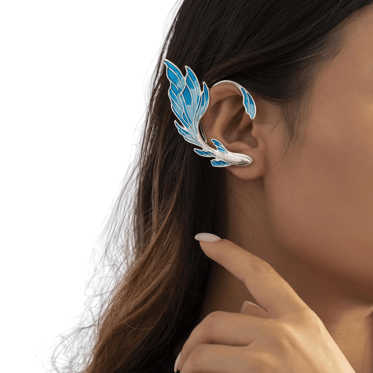 Elegant Blue Elf Ear Shaped Metal Earrings
